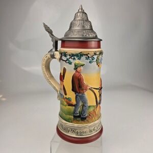 Thewalt Western Germany Beer Stein Limited Edition Farmer Horse Relief Lid
